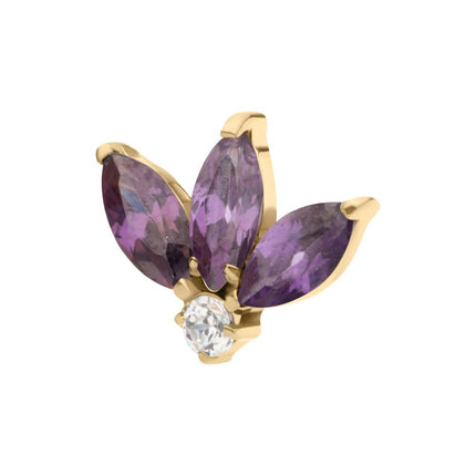 Invictus 14Kt Gold Threadless 3 Marquise Prong Set Gem Cluster Top