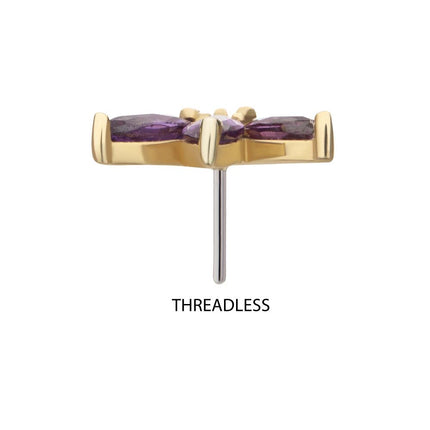 Invictus 14Kt Gold Threadless 3 Marquise Prong Set Gem Cluster Top