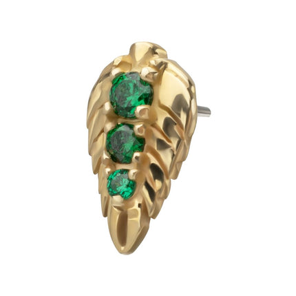 Invictus 14Kt Yellow Gold Threadless Prong Set Emerald Gem Grove Leaf Top