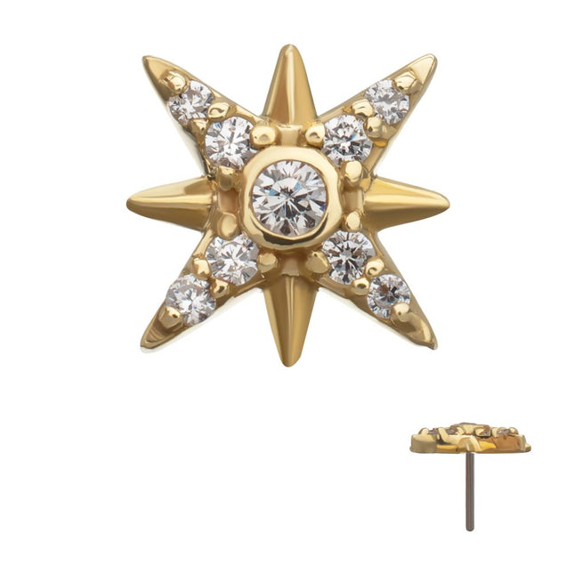 Invictus 14Kt Yellow Gold Threadless Paved Gem Starburst Top