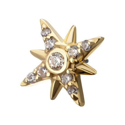 Invictus 14Kt Yellow Gold Threadless Paved Gem Starburst Top