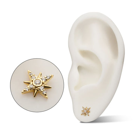 Invictus 14Kt Yellow Gold Threadless Paved Gem Starburst Top