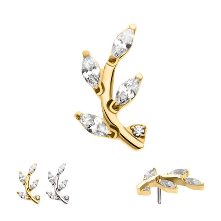 Invictus 14Kt Gold Threadless Leaf Top with Prong Set Marquise Gem