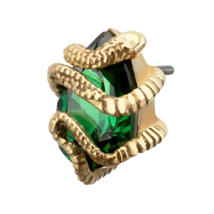 Invictus 14Kt Yellow Gold Threadless Serpent Wrapped on Teardrop Emerald Top