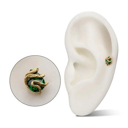 Invictus 14Kt Yellow Gold Threadless Serpent Wrapped on Teardrop Emerald Top