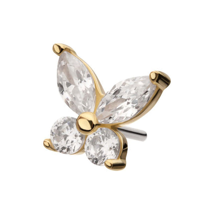 Invictus 14Kt Gold Threadless Butterfly with Prong Set Round & Marquise Gem Top