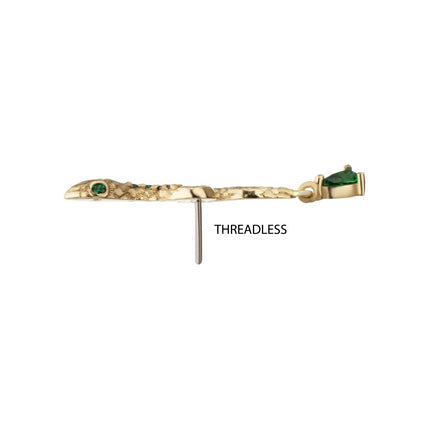 Invictus 14Kt Yellow Gold Threadless Enchanted Serpent Top with Teardrop Emerald Dangle