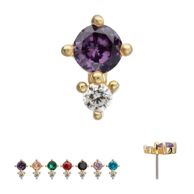 Invictus 14Kt Yellow Gold Threadless Double Round Prong Set Multi-Gem Top