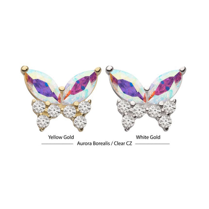 Invictus 14Kt Gold Threadless Butterfly with Prong Set Double Marquise & Triple Round Gem Top