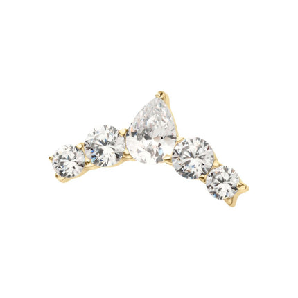 Invictus 14Kt Yellow Threadless Curved Bar Top with 5-Cluster Round & Teardrop Gem