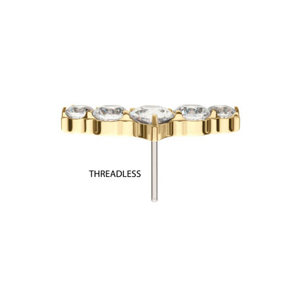 Invictus 14Kt Yellow Threadless Curved Bar Top with 5-Cluster Round & Teardrop Gem