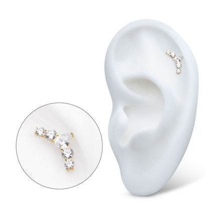 Invictus 14Kt Yellow Threadless Curved Bar Top with 5-Cluster Round & Teardrop Gem