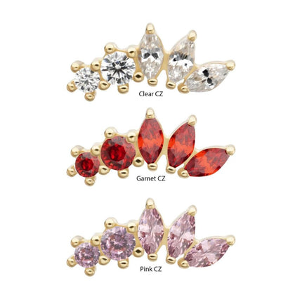 Invictus 14Kt Yellow Gold Threadless "Marquise Bloom" 5-Cluster Gem Top