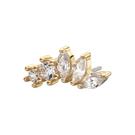 Invictus 14Kt Yellow Gold Threadless "Marquise Bloom" 5-Cluster Gem Top