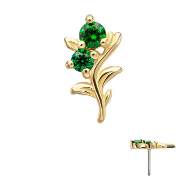 Invictus 14Kt Yellow Gold Threadless Low Profile 3-Prong Duo Gem "Emerald Sprout" Top