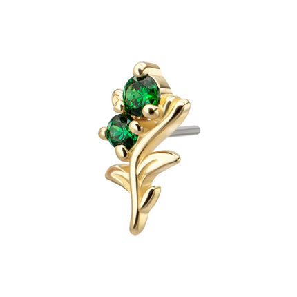 Invictus 14Kt Yellow Gold Threadless Low Profile 3-Prong Duo Gem "Emerald Sprout" Top