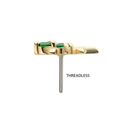 Invictus 14Kt Yellow Gold Threadless Low Profile 3-Prong Duo Gem "Emerald Sprout" Top