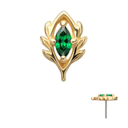 Invictus 14KT Yellow Gold Threadless Low Profile 4-Prong Marquise Gem "Emerald Vine" Top