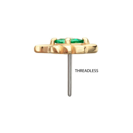 Invictus 14KT Yellow Gold Threadless Low Profile 4-Prong Marquise Gem "Emerald Vine" Top