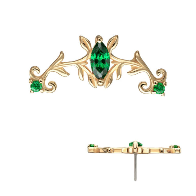 Invictus 14KT Yellow Gold Threadless Low Profile Prong Set Gem "Emerald Crown" Top