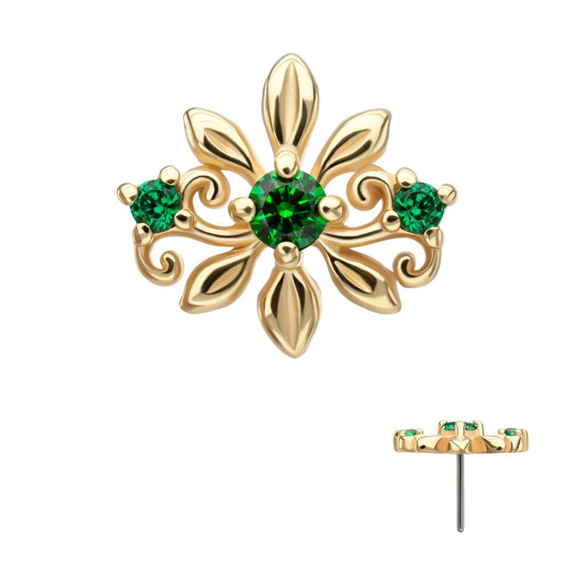 Invictus 14KT Yellow Gold Threadless Low Profile Prong Set Gem "Emerald Blossom" Top