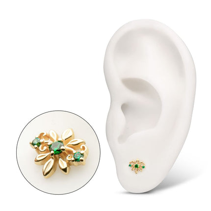 Invictus 14KT Yellow Gold Threadless Low Profile Prong Set Gem "Emerald Blossom" Top