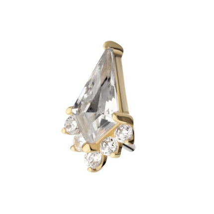 Invictus 14Kt Gold Threadless Kite Shape with 5-Cluster Prong Set Round Gem Top