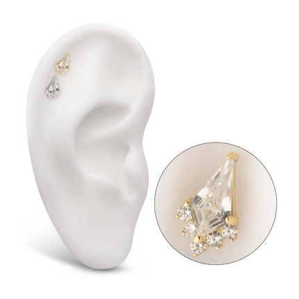 Invictus 14Kt Gold Threadless Kite Shape with 5-Cluster Prong Set Round Gem Top
