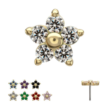 Invictus 14Kt Yellow Gold Threadless Low Profile 5-Petal Prong Set Gem Flower Top