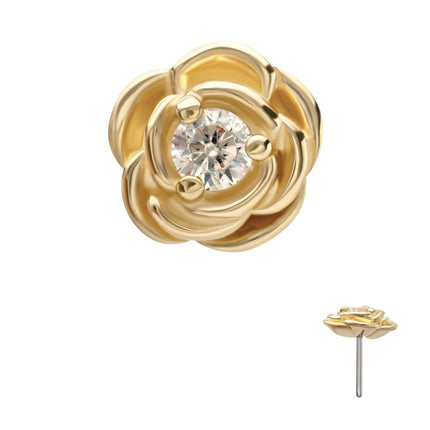 Invictus 14Kt Yellow Gold Threadless Low Profile 3-Prong Gem "Rosebud Bloom" Top
