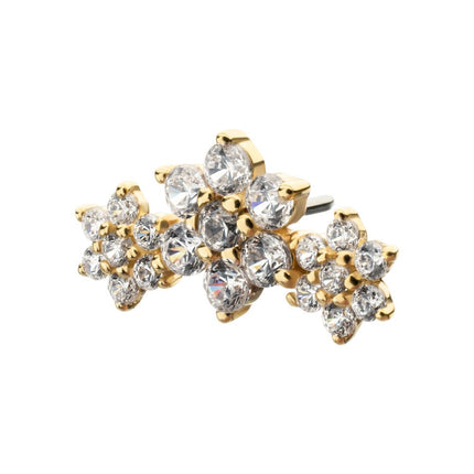 Invictus 14Kt Yellow Gold Threadless 5-Prong Gem Cluster Tri-Flower Top