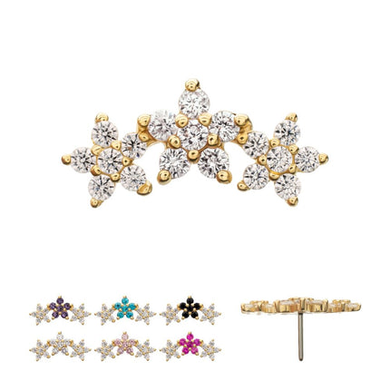 Invictus 14Kt Yellow Gold Threadless 6-Prong Gem Cluster Tri-Flower Top
