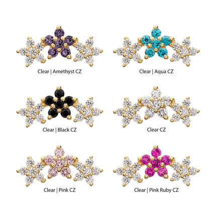 Invictus 14Kt Yellow Gold Threadless 6-Prong Gem Cluster Tri-Flower Top