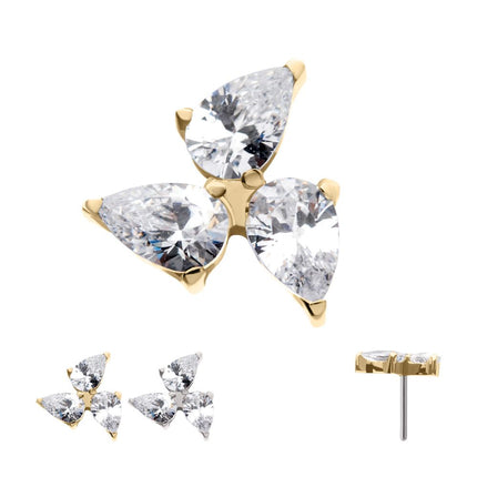 Invictus 14Kt Gold Threadless Triple Teardrop Prong Set Gem Top