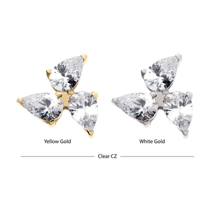 Invictus 14Kt Gold Threadless Triple Teardrop Prong Set Gem Top