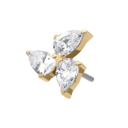 Invictus 14Kt Gold Threadless Triple Teardrop Prong Set Gem Top