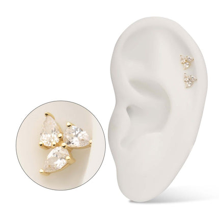 Invictus 14Kt Gold Threadless Triple Teardrop Prong Set Gem Top