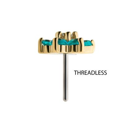 Invictus 14Kt Yellow Gold Threadless with 6 Prong Set Clear CZ and Centerpiece CZ/Synthetic Opal Flower Top