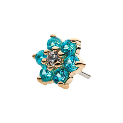 Invictus 14Kt Yellow Gold Threadless with 6 Prong Set CZ and Centerpiece Clear CZ Flower Top