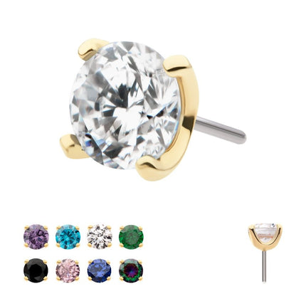 Invictus 14Kt Yellow Gold Threadless with Prong Set Round CZ Top