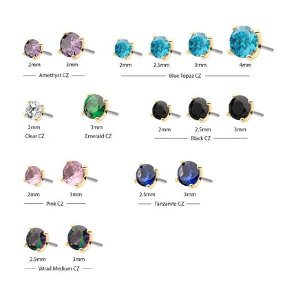 Invictus 14Kt Yellow Gold Threadless with Prong Set Round CZ Top