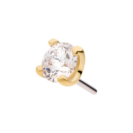 Invictus 14Kt Yellow Gold Threadless with Prong Set Genuine Round Diamond Top