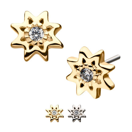 Invictus 14kt Gold Threadless Round Clear CZ Sun Top