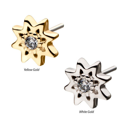 Invictus 14kt Gold Threadless Round Clear CZ Sun Top