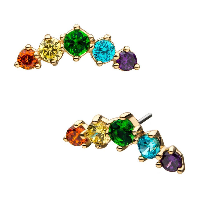 Invictus 14Kt Yellow Gold Threadless with 5-Rainbow CZ Cluster Top