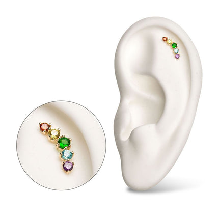 Invictus 14Kt Yellow Gold Threadless with 5-Rainbow CZ Cluster Top