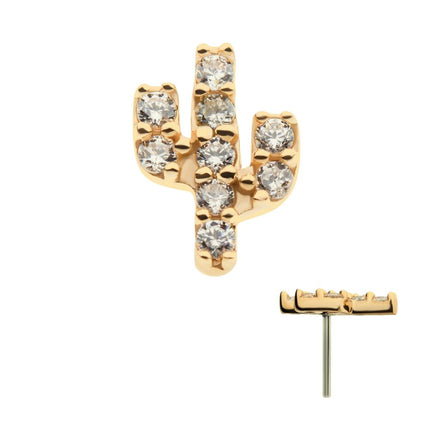 Invictus 14Kt Yellow Gold Threadless with Prong Set 9 Round Clear CZ Cactus Top
