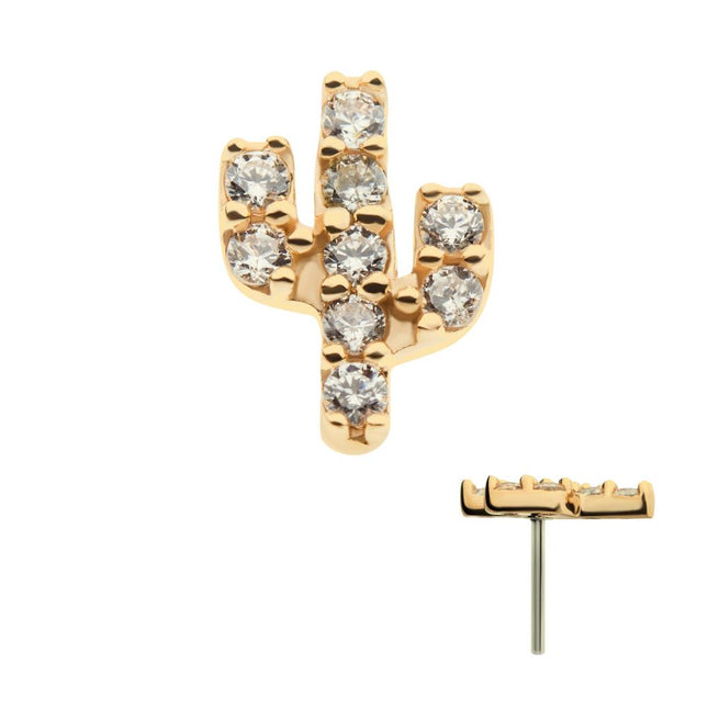 Invictus 14Kt Yellow Gold Threadless with Prong Set 9 Round Clear CZ Cactus Top