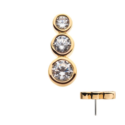 Invictus 14Kt Yellow Gold Threadless with Bezel Set 3 Clear CZ Cluster Top