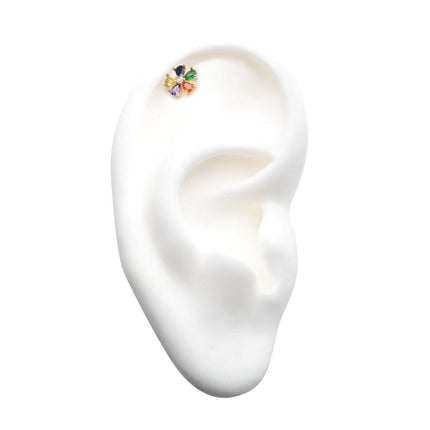 Invictus 14Kt Yellow Gold Threadless with Prong Set 5 Rainbow CZ Flower Top